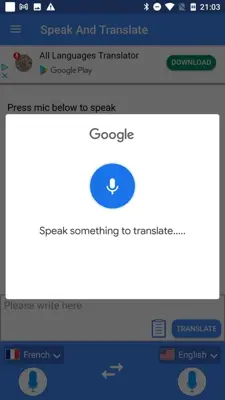 Speak And Translate android App screenshot 1